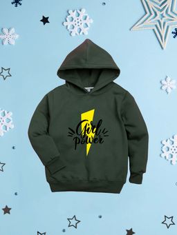 Nusyl - Girl Olive Girl Power Printed Hoodie