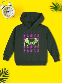 Nusyl - Boy Olive Gamer Text Printed Hoodie