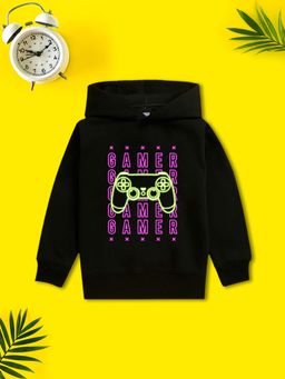 Nusyl - Boy Black Gamer Text Printed Hoodie
