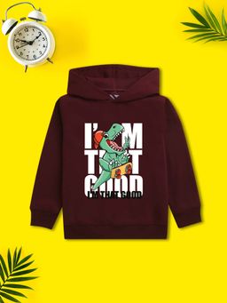 Nusyl - Boy Burgundy Dinosaur and Text Printed Hoodie