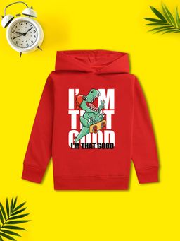 Nusyl - Boy Red Dinosaur and Text Printed Hoodie