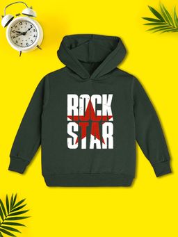 Nusyl - Boy Olive Rock Star Text Printed Hoodie