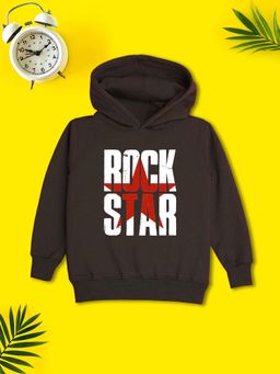 Nusyl - Boy Brown Rock Star Text Printed Hoodie