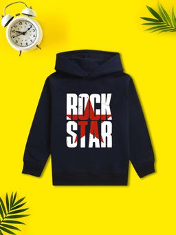 Nusyl - Boy Navy Blue Rock Star Text Printed Hoodie