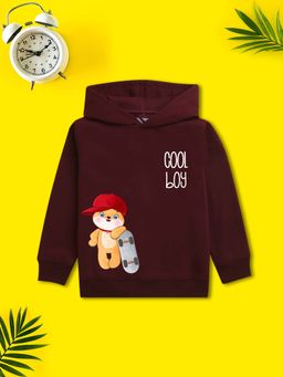Nusyl - Boy Burgundy Cool Boy Printed Hoodie