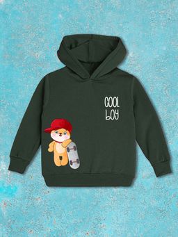 Nusyl - Boy Olive Cool Boy Printed Hoodie