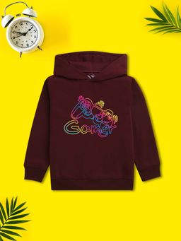 Nusyl - Boy Burgundy Gamer Graphic and Text Printed Hoodie