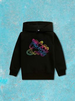 Nusyl - Boy Black Gamer Graphic and Text Printed Hoodie