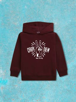 Nusyl - Boy Burgundy Carpe Diem Text Printed Hoodie