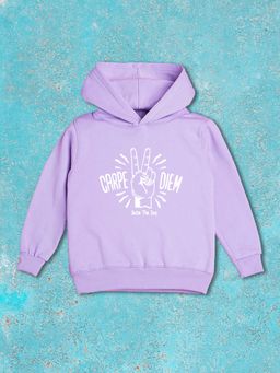 Nusyl - Boy Purple Carpe Diem Text Printed Hoodie