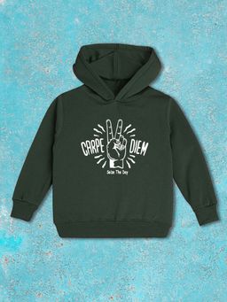 Nusyl - Boy Olive Carpe Diem Text Printed Hoodie