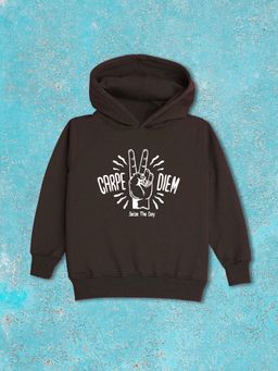 Nusyl - Boy Grey Carpe Diem Text Printed Hoodie