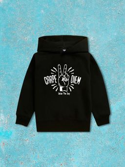 Nusyl - Boy Black Carpe Diem Text Printed Hoodie