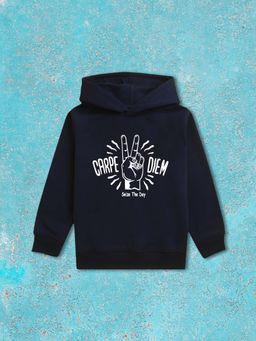 Nusyl - Boy Navy Blue Carpe Diem Text Printed Hoodie