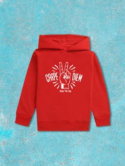 Nusyl - Boy Red Carpe Diem Text Printed Hoodie
