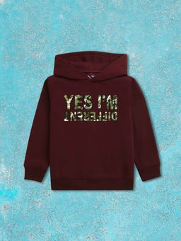 Nusyl - Boy Burgundy Yes I'm Different Text Printed Hoodie