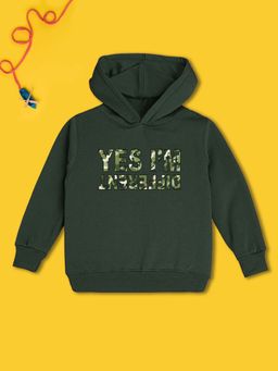 Nusyl - Boy Olive Yes I'm Different Text Printed Hoodie