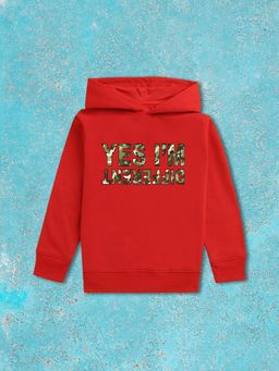 Nusyl - Boy Red Yes I'm Different Text Printed Hoodie