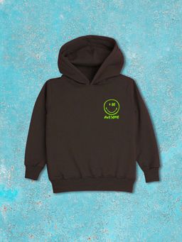 Nusyl - Boy Brown Smiley Emoji and Text Solid Hoodie