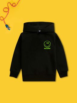 Nusyl - Boy Black Smiley Emoji and Text Solid Hoodie