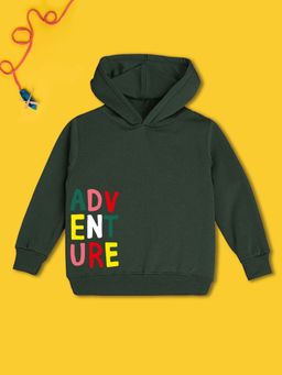 Nusyl - Boy Olive Adventure Text Printed Hoodie