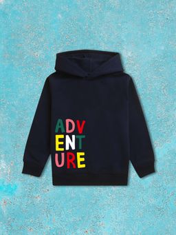 Nusyl - Boy Navy Blue Adventure Text Printed Hoodie