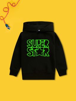 Nusyl - Boy Black Super Star Text Printed Hoodie