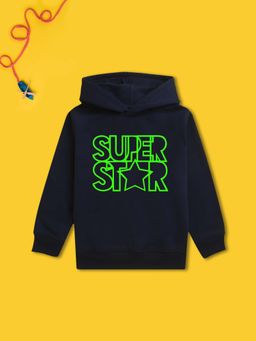 Nusyl - Boy Navy Blue Super Star Text Printed Hoodie