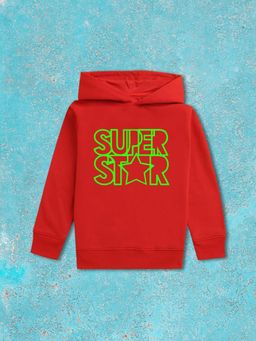 Nusyl - Boy Red Super Star Text Printed Hoodie