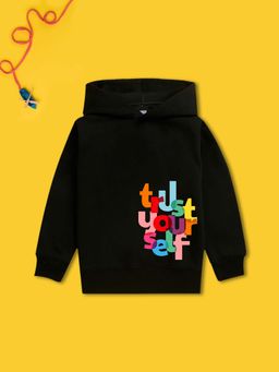 Nusyl - Boy Black Trust Your Self Text Printed Hoodie