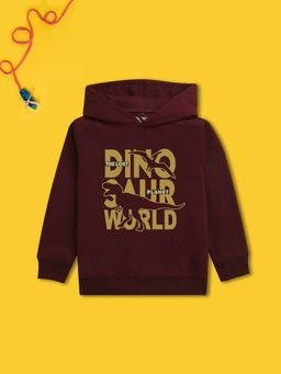 Nusyl - Boy Burgundy Dinosaur Printed Hoodie