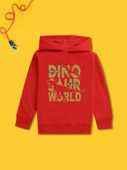 Nusyl - Boy Red Dinosaur Printed Hoodie