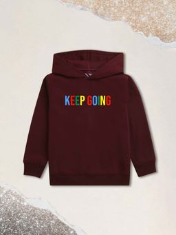 Nusyl - Boy Burgundy Keep Going Text Printed Hoodie