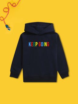 Nusyl - Boy Navy Blue Keep Going Text Printed Hoodie