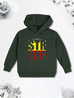 Nusyl - Boy Olive Stay Strong Text Printed Hoodie