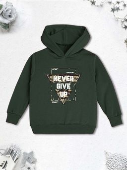 Nusyl - Boy Olive Never Give Up Text Printed Hoodie