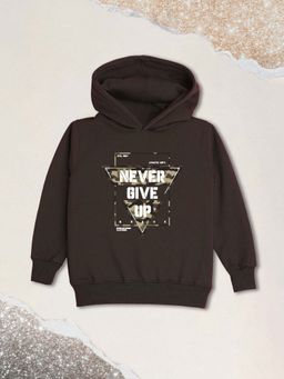 Nusyl - Boy Brown Never Give Up Text Printed Hoodie