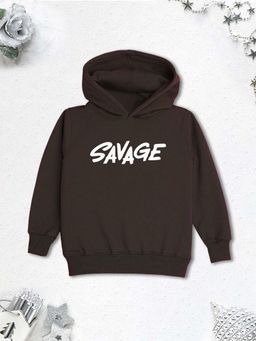 Nusyl - Boy Brown Savage Text Printed Hoodie