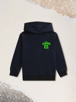 Nusyl - Boy Navy Blue Champions 01 Text Solid Hoodie