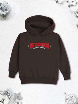 Nusyl - Boy Brown Winner Text Printed Hoodie
