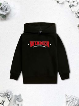 Nusyl - Boy Black Winner Text Printed Hoodie