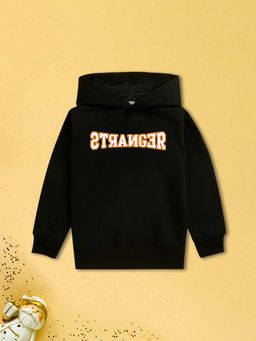 Nusyl - Boy Black Stranger Text Printed Hoodie
