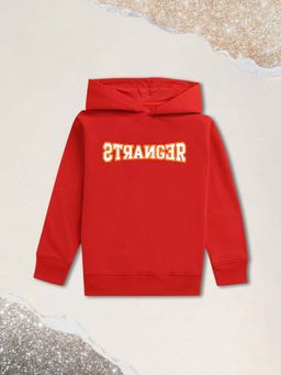 Nusyl - Boy Red Stranger Text Printed Hoodie