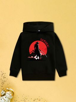 Nusyl - Boy Black Japanese Samurai Printed Hoodie