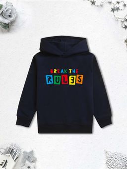 Nusyl - Boy Navy Blue Break The Rules Text Printed Hoodie