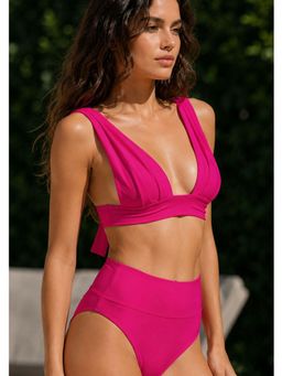Coco Turtle - Fuchsia Plunge High-Waist Bikini Bra and Panty