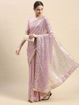 VAIRAGEE - Pink Sequence Work Georgette Saree with Unstitched Blouse