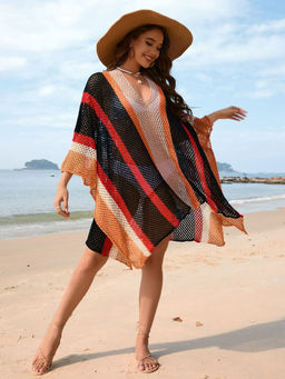 Oh Rare - Stitching Hollow Beach Skirt Bikini Cover-Up for Women Black