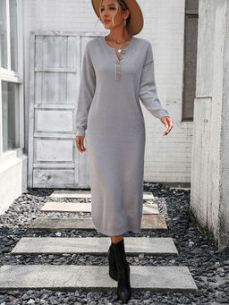 Oh Rare - Button Sweater Dress Sweater for Women Grey