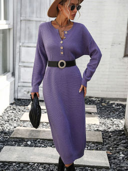 Oh Rare - Button Sweater Dress Sweater for Women Purple